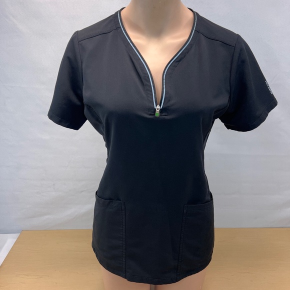 HH360 Sonia Black Zipper Neckline Scrub Top Size Medium - Picture 1 of 15